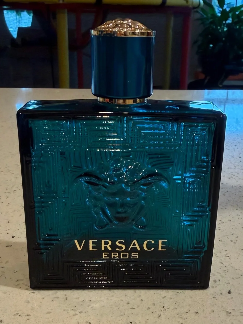 🔴EMPTY BOTTLE 🔴Versace Eros Bottle in Deep Teal with Gold Accents